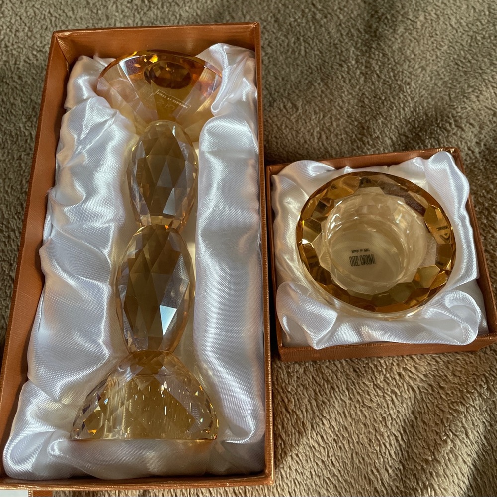 Oleg Cassini Crystal candle stick and votive holder in sparkling Amber